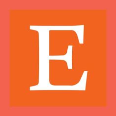 the letter e on an orange square with white letters in it's center and bottom corner