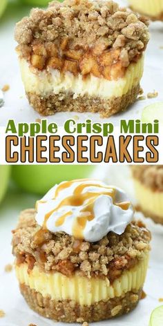 apple crisp mini cheesecakes with apples in the background