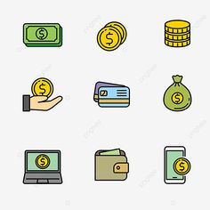 hand holding money and credit cards with other items on it, illustration, icon png and psd