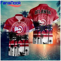 an atlanta hawks jersey with palm trees on the front and back, is shown in red