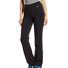 Comfortable Fit Dri-Fit Technology Black Straight Leg Elastane Sweatpants, Fitted Black Nike Yoga Pants, Nike Fitted Black Yoga Pants, Nike Black Fitted Yoga Pants, Black Fitted Straight Leg Activewear, Casual Nike Yoga Pants, Nike Full Length Workout Pants, Black Straight Leg Workout Pants, Nike Full Length Pants For Workout