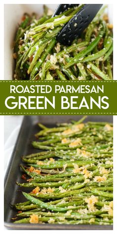 roasted parmesan green beans on a baking sheet