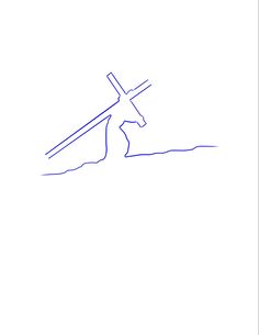 a blue line drawing of a cross on top of a hill