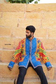 UNISEX Old Banjara jacket/ boho jacket /Embroidered Indian jacket / banjara boho coat / mirrored coat/funny jacket handmade jacket/beautiful jacket # MEASUREMENT:-    UNISEX JACKET    Length     :- 32 inch    Chest       :- 50 inch     Shoulder :- 21 inch    Sleeve Length:- 26 Inch     Arm Hole  :-  24 inch    Pocket  :- Yes   # Size : Fits XXL  Little  Baggy  #Banjaras are nomadic tribes found in Andhra Pradesh, Bihar, Madhya Pradesh, Himachal Pradesh, Gujarat, Tamil Nadu, Maharashtra, Karnataka, Orissa and West Bengal. The banjaras are believed to be descendants of the Roma gypsies of Europe who migrated through the rugged mountains of Afghanistan, to settle down in the deserts of Rajasthan in India 2300 years ago. These tribes are related to European gypsies, who probably migrated from Festive Bohemian Outerwear With Chikankari Embroidery, Festive Multicolor Outerwear With Intricate Embroidery, Bohemian Nehru Jacket With Intricate Embroidery, Festive Bohemian Nehru Jacket With Intricate Embroidery, Blue Bohemian Outerwear For Festive Occasions, Bohemian Long Sleeve Outerwear With Intricate Embroidery, Bollywood Outerwear With Chikankari Embroidery For Festivals, Folk Style Multicolor Outerwear For Festivals, Bohemian Festive Outerwear With Patchwork