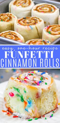 this easy, one - hour recipe is filled with cinnamon rolls and sprinkles