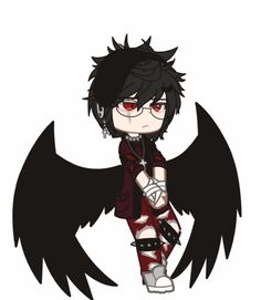 an anime character with black wings and red eyes