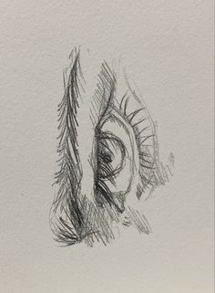 a pencil drawing of an eye with long lashes on it's side, looking down at the viewer