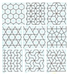 four different patterns that have been drawn on paper