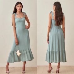 Size 2 Petite New With Tags Chic Light Blue Midi Dress For Garden Party, Chic Light Blue Dress For Garden Party, Chic Light Blue Maxi Dress For Garden Party, Chic Light Blue Midi Dress For Brunch, Reformation Nikita Dress, Reformation Dress, Reformation Dresses, Midi Short Sleeve Dress, Mini Sweater Dress