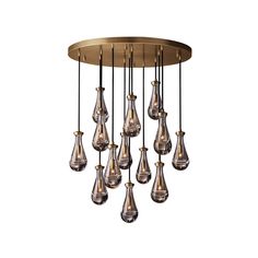 a chandelier that is hanging from the ceiling with many small glass drops on it