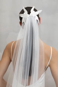 Avian Veil Cool Bridal Jewelry, Wedding Veils Unique, Draped Veil Hair Down, Veil Hairstyles Hair Down, Unique Veils Wedding, Wedding Veil Alternatives, Ethereal Veil, Wedding Veil Hair, Wedding Veil Ideas