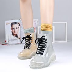 HARAJUKU WOMEN TRANSPARENT MARTIN RAIN BOOTS sold by Shoppinghere on Storenvy White Waterproof Rain Boots For Spring, Casual Ankle Rain Boots For Rainy Season, Trendy Ankle Rain Boots For Outdoor, Trendy Ankle Boot Rain Boots For Outdoor, Trendy Outdoor Ankle Rain Boots, Trendy Spring Ankle Rain Boots, Trendy White Waterproof Boots, Trendy Spring Rain Boots With Round Toe, Trendy Ankle Boot Style Rain Boots For Spring