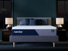 the nectar mattress is in front of two lamps