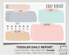 the daily report for toddler daily reports is shown in pastel and light blue