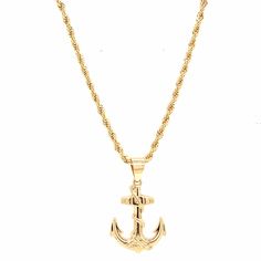 "18kt Gold Filled 2.5mm Rope Chain Necklace with Large Anchor Pendant Charm can slide on and off chain so the chain can also be used without the pendant. Tarnish resistant, Hypoallergenic Different sizes available below. 16\",18\" is generally used for kids or women. 22\" + would be ideal for men. Product Care: To properly care for your new MaLi Beads please remember to: Apply beauty products such as perfume, hairspray or deodorant before wearing your jewelry as certain chemicals in these produc Gold Anchor Necklace In Nautical Style, Gold Nautical Anchor Necklace, Gold Nautical Anchor Jewelry, Yellow Gold Nautical Anchor Jewelry, Nautical Anchor Shaped Gold Jewelry, Nautical Anchor Gold Jewelry, Nautical Anchor-shaped Gold Jewelry, Nautical Style Anchor Gold Jewelry, Anchor Rope