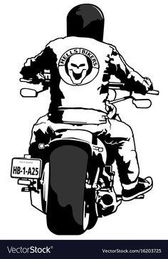 a black and white drawing of a man riding on a motorbike or motorcycle