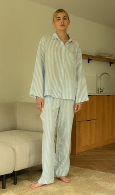 Look fashionable and feel comfortable at home. Launil pajamas are designed not to restrict, to be free, to provide comfort.  Mija linen long sleeve shirt and pant set. Made using 100% softened linen with a vertical striped design from a lightweight 125 GSM fabric. Trousers with elastic waist and adjustable draws. The shirt closes with river shell buttons at the front. Each shipment is prepared as a gift! We ship in original white Launil boxes. Gift message available (please write the message in Comfortable Linen Lounging Bottoms, Comfortable Linen Bottoms For Lounging, Comfortable Lounging Linen Bottoms, Linen Lounging Pants, Linen Pants For Lounging, Flax Cotton Bottoms For Loungewear, Linen Sleepwear For Pajama Party In Relaxed Fit, Linen Sleepwear For Pajama Party With Relaxed Fit, Linen Sleepwear For Pajama Party