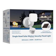 the solar motion security flood light is in its box and ready to be used for outdoor lighting