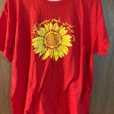 Women's Sunflower I Just Wanna Soak Up The Sun Print. Short Sleeve Crewneck T Shirt Red. Runs Small.. Relaxed Fit Red Top With Floral Print, Tie Dye Disney, Relaxed Fit Summer T-shirt With Sunflower Print, Summer Sunflower Design Short Sleeve T-shirt, Red Floral Print Cotton T-shirt, Casual Sunflower Print T-shirt For Summer, Yellow Short Sleeve T-shirt With Sunflower Design, Casual Cotton T-shirt With Sunflower Print, Mickey Mouse Shorts