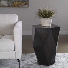 Accent Table | Voker End Table - Modern Home Decor Geometric Side Table, Geometric Table, Wooden Side Table, Black Side Table, Living Room Side Table, Drink Table, Occasional Table, Affordable Furniture, Leather Furniture