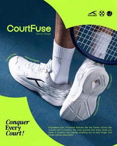 a tennis player's feet and racket on the cover of courtfuse magazine