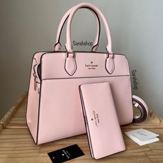 100% Authentic Brand New With Tags Bag Comes In Original Packaging Kc436 Madison Medium Satchel Saffiano Leather Conch Pink And Gold Hardware Comes With A Matching Wallet 11.5”Bottom, 10”Top (L) X 8.5” (H) X 5” (D) Handles Are 5” Drop Long Shoulder Strap Included Pastel Handbags, Kate Spade Bag Pink, Kate Spade Purse Black, Pink Bags, Kate Spade Satchel, Southern Outfits, Birkenstock Boston Shearling, Kate Spade Cameron Street, Boston Shearling