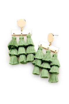 Move & Shake Tassel Statement Earrings - Olive Green Fun Accessories Fashion, Green Tassel Earrings, Fun Accessories, Style Blogger, Women's Jewelry And Accessories, Accessories Fashion, Affordable Jewelry, Tassel Earrings, Green And Gold