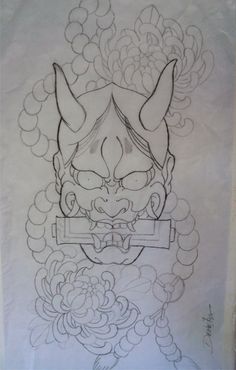 traditional japanese mask tattoo Hannya Maske Tattoo, Hannya Maske, Japanese Demon Tattoo, Japanese Mask Tattoo, Tibetan Tattoo, Oni Mask Tattoo, Tato Tradisional, Irezumi Tattoo