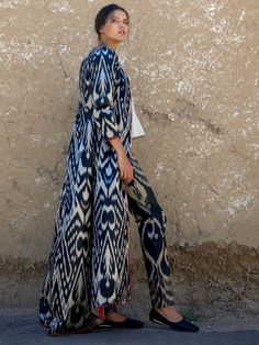 Products – Welcome – Bibi Hanum – Online shopping for luxury ikat kaftans, contemporary designer clothes, handicrafts and souvenirs from Uzbekistan Uzbek Clothing, Suzani Embroidery, National Clothes, Ikat Design, Street Style Chic, Kaftan Dress, Kimonos, Embroidered Dress