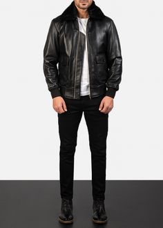 This men’s Airin G-1 Black Leather Bomber Jacket is super stylish, classic yet modern, with a dash of luxury that makes this one of those must-have pieces for effortless yet major impact. Made of a semi-aniline finish sheepskin leather, having a quilted polyester lining, a shirt style collar with detachable faux-fur, ribbed knit cuffs, zipper front closure, two inner and outer pockets as well as awesome fit, detail and impeccable craftsmanship that make this an instant must-have for all men. Urban Leather Jacket For Business, Classic Leather Jacket With Zipper, Urban Leather Jacket, Urban Leather Outerwear For Business, Luxury Leather Biker Jacket, Urban Leather Biker Jacket With Padded Collar, Urban Leather Jacket For Streetwear, Designer Leather Jacket With Leather Lining, Designer Fitted Leather Jacket