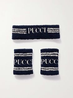 PUCCI Embroidered ribbed cotton-blend headband and wristband set Flat Dress Shoes, Bold Logo, Dress Flats, Matching Headband, Wristbands, Emilio Pucci, Pump Sandals, Ski Wear, Fashion Bracelets