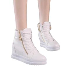 Description: Look great, feel wonderful and sophisticated wearing this premium top quality women's fashion casual gold statement ankle sneaker boot shoes. You will have lots of ways to wear and enjoy the versatility of this premium top design sneaker boot shoes.Details: HADARA Design Women's Fashion Casual Gold Stateme Womens Sneaker Boots, Shoes Details, Leather Platform Shoes, Ankle Sneakers, White Ankle Boots, Casual Ankle Boots, Autumn Fits, Boot Shoes, Women's Ankle Boots