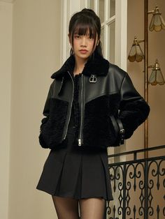 Composition : Shell Polyester 50 Polyurethane 50 Lining Polyester 100Color : BK (Black)_ONE-SIZE FITS ALLCountry of Origin : Republic of Korea Cropped Winter Jacket, Chic Black Faux Leather Jacket, Luxury Black Leather Jacket With Zipper, Luxury Black Leather Jacket With Zipper Closure, Black Faux Leather Outerwear, Chic Black Leather Outerwear, Elegant Black Leather Jacket With Zipper Closure, Chic Black Leather Jacket, Modern Black Leather Jacket For Fall