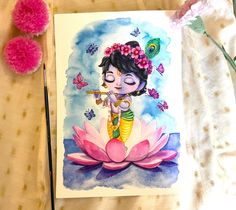 P.S. Please NOTE that currently ,we are not delivering to Germany.🙏☀️🌷Welcome to Swarnankit Art🌷☀️🙏  🌷very beautiful ORIGINAL Baby Shri Krishna Ji/ Kanha Ji water color painting on 300 gsm 8.3 in x 11.7  on cold pressed water color paper 🌷title : little Kanha Ji 🌷🙏 🌷This Unique ,Original Art would uplift and beautify your home energy with its beautiful colors and vibrant energy . A wonderful gift for yourself or your loved ones 🌷would make for very beautiful gift for your Altar space o Kanha Ji Painting, Krishna Drawing Watercolour, Krishna Art Paintings, Watercolor Paintings Of Krishna, Little Krishna Painting, Cute Krishna Painting, Baby Krishna Painting, Krishna Ji Painting, Lord Krishna Paintings