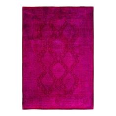 a pink rug with an intricate design on the front and back side, in shades of purple