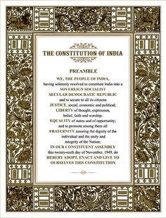 an ornate frame with the words'the constitution of india '