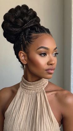 Trendy braids hairstyles updo blac Braid Bun Updo, Crown Braid Updo, Modern Updo, Box Braids Updo, Braided Chignon, Chunky Braids, Unique Braids, Braided Hairstyles Updo