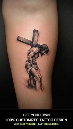 a tattoo with a cross on it that says get your own 100 % customized tattoo design