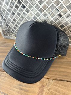 Custom handmade hat chain for your trucker hat personalization Adjustable Black Jewelry With Bead Caps, Trendy Adjustable Ball Chain Jewelry, Adjustable Beaded Necklaces With Bead Caps, Adjustable Beaded Bracelet With Ball Chain For Gifts, Adjustable Ball Chain Beaded Bracelets As Gifts, Adjustable Ball Chain Beaded Bracelet For Gift, Trendy Adjustable Beaded Hats, Trendy Adjustable Beaded Necklaces, Adjustable Beaded Necklaces With Ball Chain For Gifts