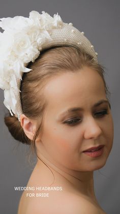 Bridal headband with pearls inspired by wonderful Kate Middleton. Bridal flower crown is hand made and hand stitched. Bridal headpiece comes with multi-sized faux pearls. Bridal hairband has been covered in a high quality Italian fabric. Halo crown headband has been trimmed with flowers and leaves covering the right ear side. Modern and elegant wedding fascinator will instantly elevate any outfit. Perfect for special events. One size. Elegant Handmade Teardrop Crown Headpiece, Cream Headband Headpieces For Ceremony, Elegant Handmade Cream Headpieces, Handmade Teardrop Crown Headpiece For Weddings, Elegant Handmade Headpieces For Wedding, Elegant Handmade Wedding Headpieces, Adjustable Wedding Hair Accessories With Structured Crown, Adjustable Hair Accessories With Structured Crown For Wedding, Elegant Headband With Handmade Flowers And Pinched Crown