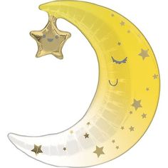 a balloon shaped like the moon with stars on it's side and a star in the middle