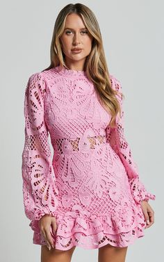 Kiss Me Now Mini Dress - Long Puff Sleeve Dress in Pink | Showpo USA Dress Sleeve Styles, Lace Dress With Sleeves, Mini Robes, Weave Style, Autumn Season, Long Puff Sleeves, 2024 Fashion, Pink Mini Dresses