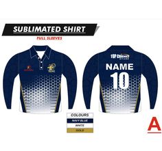 the front and back of a blue rugby shirt