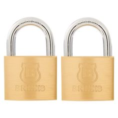 two brass padlocks with the words brinks on them