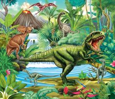 an image of dinosaurs in the jungle