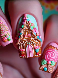 Christmas Candy Nails, All Nail Shapes, Manicure Christmas, Christmas Nail Inspo, Winter Nail Design, Nail Art Noel, Crazy Nail Designs, Xmas Nail Art, Hippie Nails