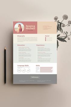 a clean and modern resume template is displayed on a table next to a cup of coffee