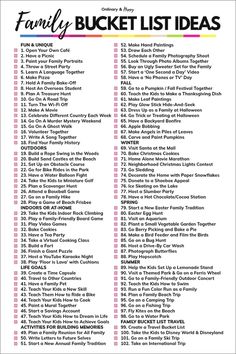 the family bucket list is shown in black and white with pink trimmings on it