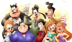 an image of goofy and friends posing for the camera