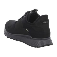 Discover the epitome of minimalist style with the Ecco EXOSTRIDE W GTX for women, designed to offer a blend of top-tier elegance and practical comfort for the modern active woman. Crafted with a seamless, sleek black upper for a sophisticated look, these shoes are more than just visually appealing. They're engineered with a flexible and breathable textile upper, ensuring your feet stay comfortable and cool throughout the day. The advanced GORE-TEX technology provides unrivalled waterproof protec Black Gore-tex Sneakers With Branded Insole, Modern Walking Shoes With Rubber Sole For Outdoor, Black Gore-tex Sneakers With Rubber Sole, Functional Black Low-top Waterproof Boots, Modern Black Walking Shoes For Outdoor, Modern Black Waterproof Boots For Outdoor, Modern Black Outdoor Walking Shoes, Modern Walking Shoes For Outdoor, Black Waterproof Walking Shoes For Streetwear